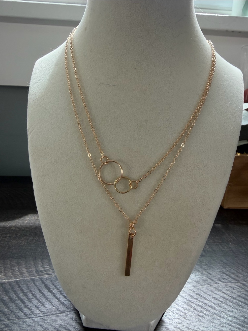 Layered Gold tone Double Circle & Bar Necklace - Women's Jewelry - Picture 5 of 8